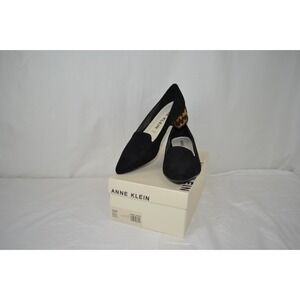 Ann Klein Kalonie Black Faux Suede Pointed Toe Leopard Heels‎